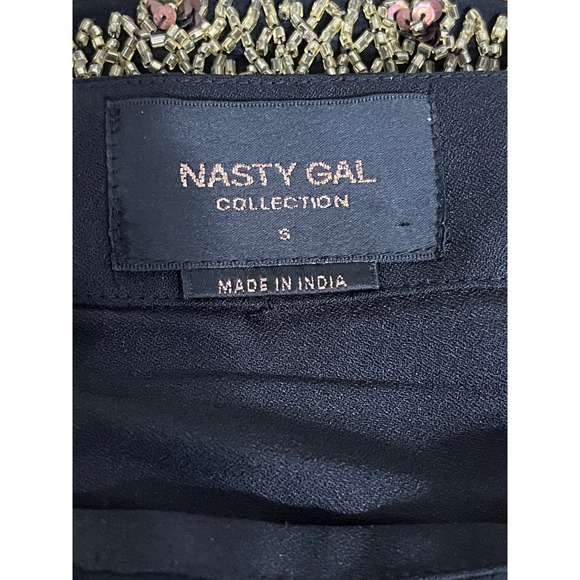 Nasty Gal Beaded Fringe Mini Skirt Party Festival Embellished Black Size S - Picture 2 of 11